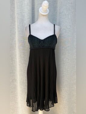 IISLI Black Sparkly metallic crochet top spaghetti straps mini dress